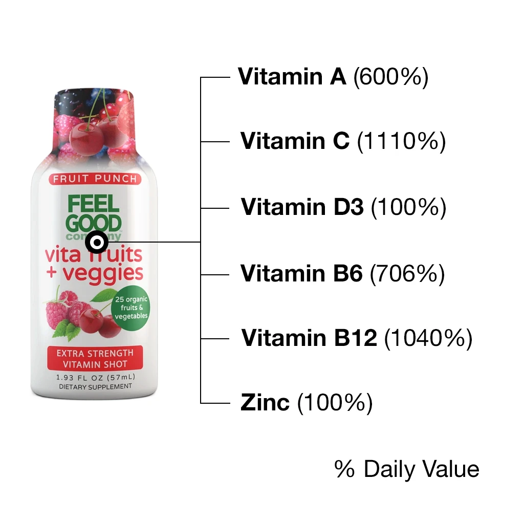 Vita Fruits + Veggies - Extra Strength Vitamin Shot - Fruit Punch Immune Support Shots FEELGOOD Company™