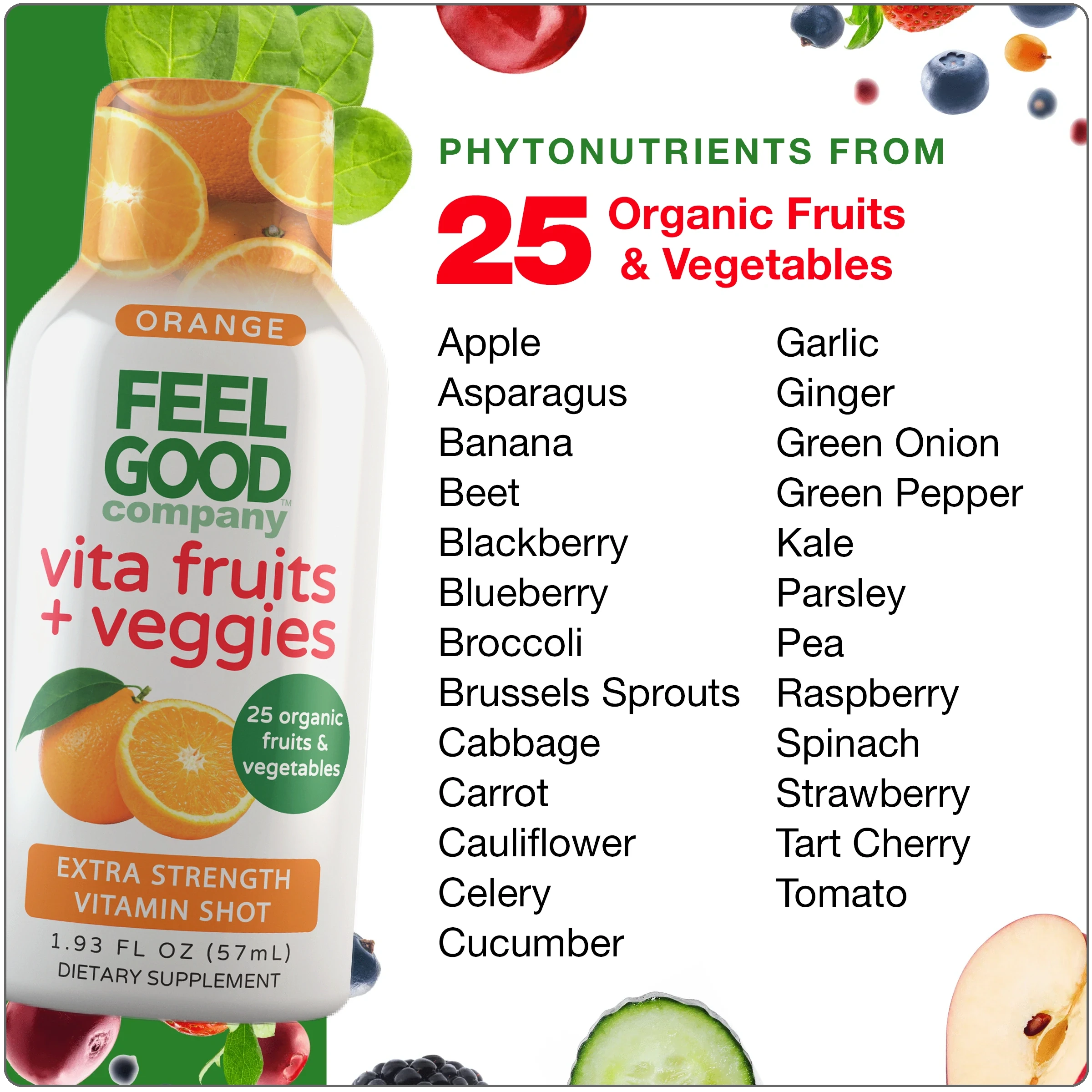 Vita Fruits + Veggies - Extra Strength Vitamin Shot - Orange Immune Support Shots FeelGood Superfoods