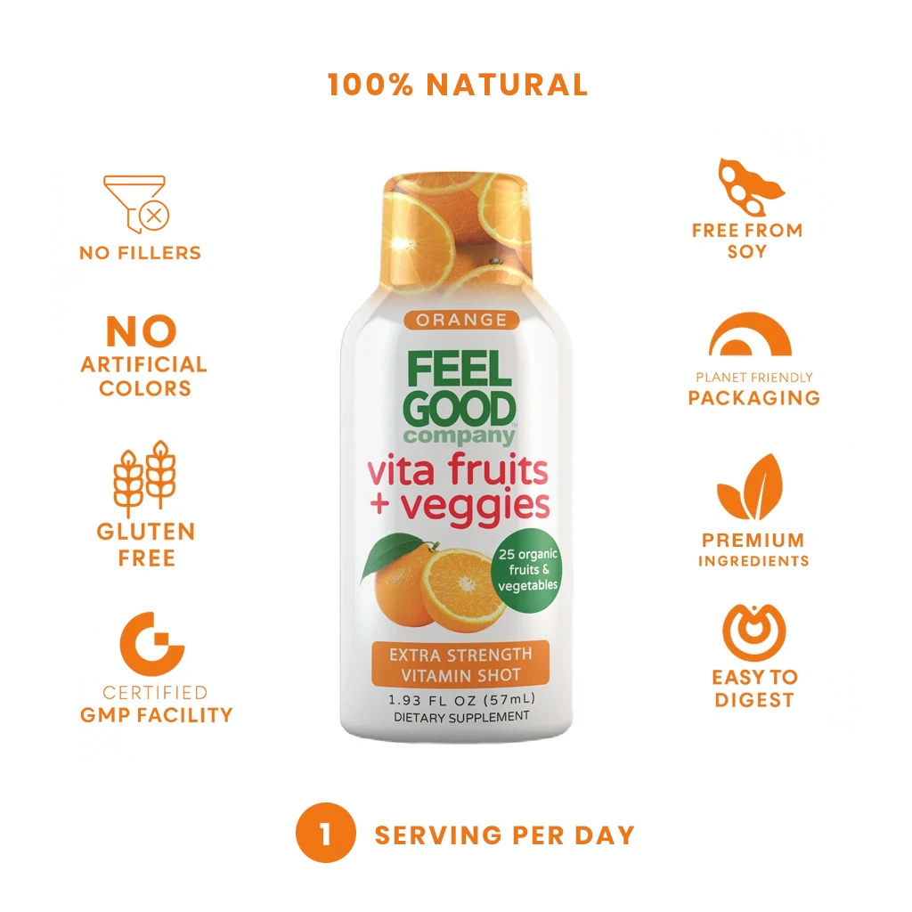 Vita Fruits + Veggies - Extra Strength Vitamin Shot - Orange Immune Support Shots FeelGood Superfoods