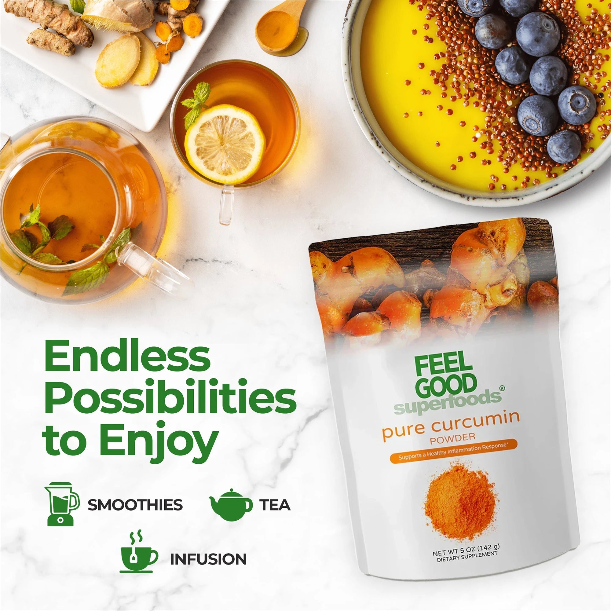 Pure Curcumin (5 oz) Superfood Smoothie Boosters FeelGood Organic Superfoods